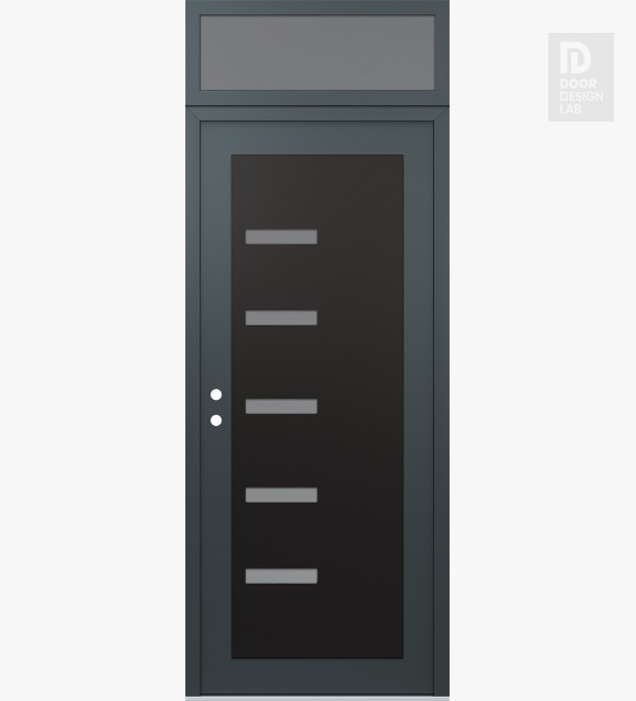 Modern Steel Front Door Diamond C8 36" x 96" anthracite/anthracite frosted Glass Panel black RHI with Transom frosted Glass