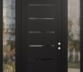 Modern Steel Front Door Diamond C11 60" x 96" black/black mirrored Glass Panel black LHI with 2 Sidelites and Transom clear Glass