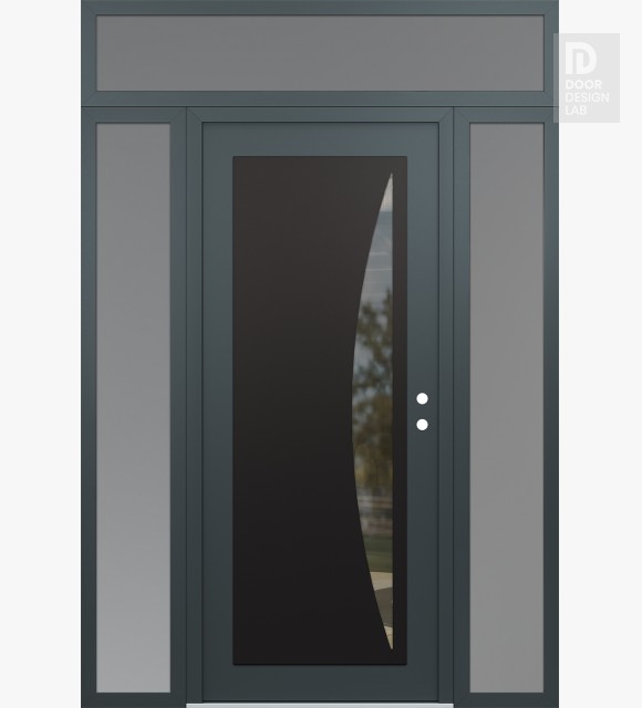 Modern Steel Front Door Diamond C13 64" x 96" anthracite/anthracite clear Glass Panel black LHI with 2 Sidelites and Transom frosted Glass