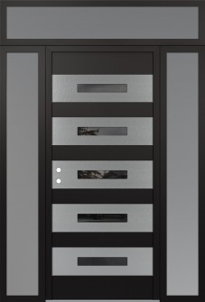 Diamond D9 60" x 96" black/black mirrored Glass Panel stainless steel RHI with 2 Sidelites and Transom frosted Glass