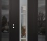 Modern Steel Front Door DIAMOND A9 68" X 96" BLACK/BLACK CLEAR GLASS PANEL STAINLESS STEEL RHI WITH 2 SIDELITES AND TRANSOM MIRRORED GLASS