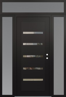 Diamond C7 60" x 96" black/black clear Glass Panel black LHI with 2 Sidelites and Transom frosted Glass