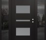 Modern Steel Front Door Diamond C10 60" x 80" black/white frosted Glass Panel black LHI with 2 Sidelites mirrored Glass