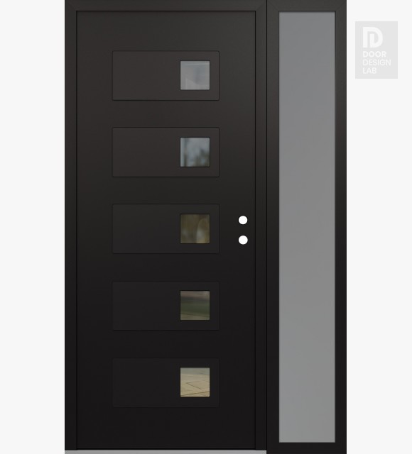 Modern Steel Front Door Diamond D2 48" x 80" black/black clear Glass Panel black LHI with Sidelite frosted Glass