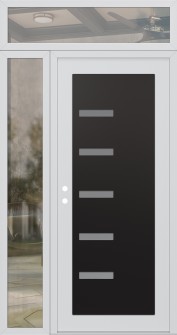 Diamond C8 52" x 96" white/white frosted Glass Panel black RHI with Sidelite and Transom clear Glass