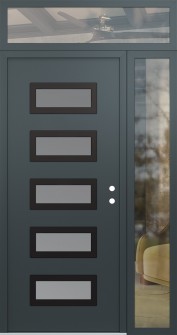 Diamond D1 50" x 96" anthracite/anthracite frosted Glass Panel black LHI with Sidelite and Transom clear Glass