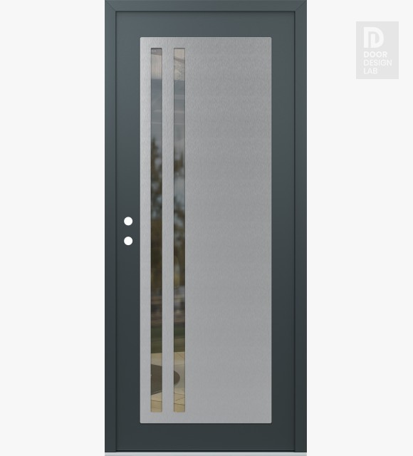 Modern Steel Front Door Diamond C6 36" x 80" anthracite/anthracite clear Glass Panel stainless steel RHI