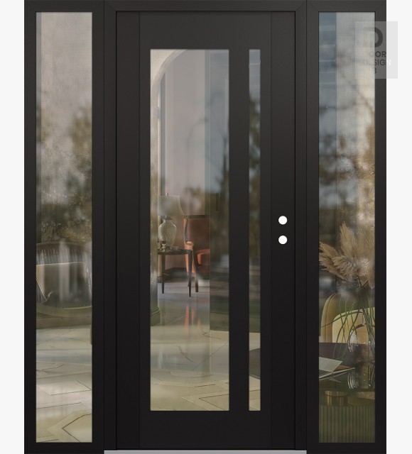 Modern Steel Front Door Diamond C15 60" x 80" black/black clear Glass Panel black LHI with 2 Sidelites clear Glass