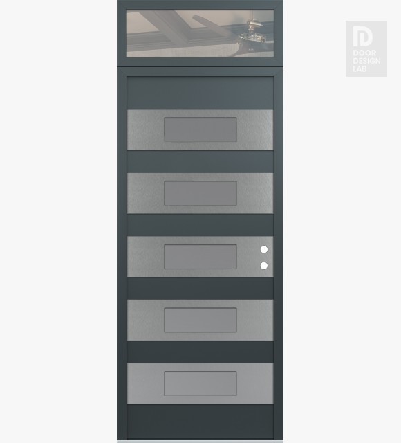 Modern Steel Front Door Diamond D5 36" x 96" anthracite/anthracite frosted Glass Panel stainless steel LHI with Transom clear Glass