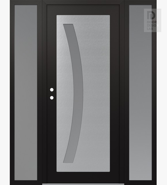 Modern Steel Front Door Diamond C4 60" x 80" black/white frosted Glass Panel stainless steel RHI with 2 Sidelites frosted Glass