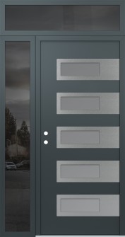 Diamond D3 50" x 96" anthracite/anthracite frosted Glass Panel stainless steel RHI with Sidelite and Transom mirrored Glass