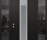 Modern Steel Front Door DIAMOND A1 64" X 96" BLACK/WHITE FROSTED GLASS PANEL STAINLESS STEEL RHI WITH 2 SIDELITES AND TRANSOM MIRRORED GLASS