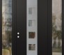 Modern Steel Front Door DIAMOND A13 64" X 96" BLACK/BLACK CLEAR GLASS PANEL STAINLESS STEEL RHI WITH 2 SIDELITES AND TRANSOM CLEAR GLASS