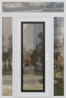 Diamond C1 64" x 96" white/white clear Glass Panel black LHI with 2 Sidelites and Transom clear Glass