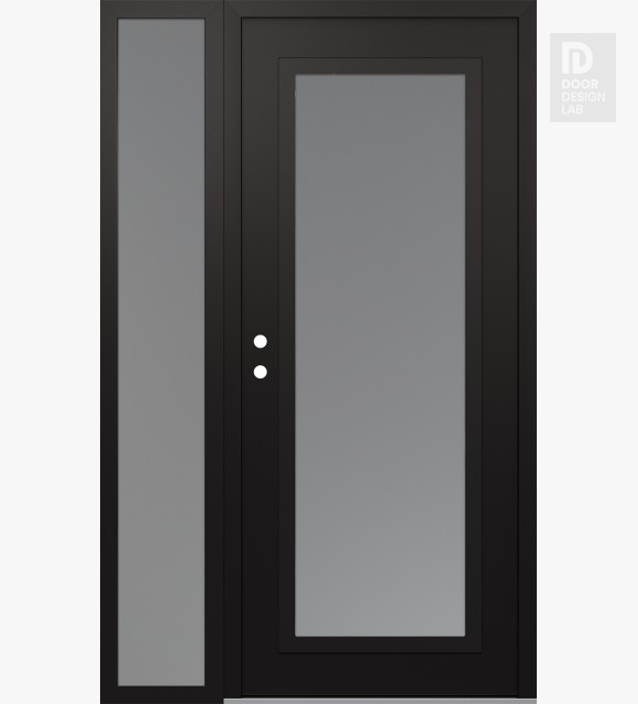 Modern Steel Front Door Diamond C1 48" x 80" black/white frosted Glass Panel black RHI with Sidelite frosted Glass