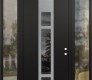 Modern Steel Front Door DIAMOND A9 60" X 96" BLACK/BLACK MIRRORED GLASS PANEL STAINLESS STEEL LHI WITH 2 SIDELITES AND TRANSOM CLEAR GLASS