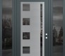 Modern Steel Front Door Diamond C3 64" x 96" anthracite/anthracite mirrored Glass Panel stainless steel LHI with 2 Sidelites and Transom mirrored Glass