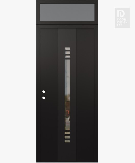 Modern Steel Front Door DIAMOND A5 36" X 96" BLACK/BLACK CLEAR GLASS PANEL BLACK RHI WITH TRANSOM FROSTED GLASS