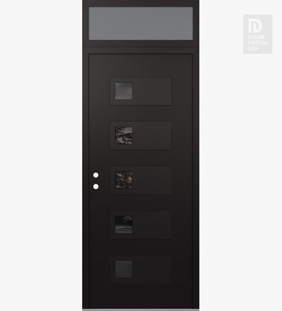 Modern Steel Front Door Diamond D2 36" x 96" black/black mirrored Glass Panel black RHI with Transom frosted Glass