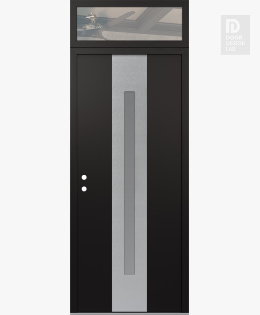 Modern Steel Front Door DIAMOND A2 36" X 96" BLACK/WHITE FROSTED GLASS PANEL STAINLESS STEEL RHI WITH TRANSOM CLEAR GLASS