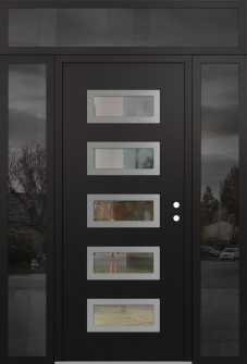Diamond D1 68" x 96" black/black clear Glass Panel stainless steel LHI with 2 Sidelites and Transom mirrored Glass