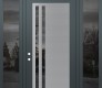 Modern Steel Front Door Diamond C6 64" x 96" anthracite/anthracite mirrored Glass Panel stainless steel RHI with 2 Sidelites and Transom mirrored Glass