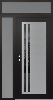 Diamond C6 50" x 96" black/black mirrored Glass Panel stainless steel RHI with Sidelite and Transom frosted Glass