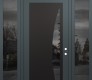 Modern Steel Front Door Diamond C13 64" x 96" anthracite/anthracite mirrored Glass Panel black LHI with 2 Sidelites and Transom mirrored Glass