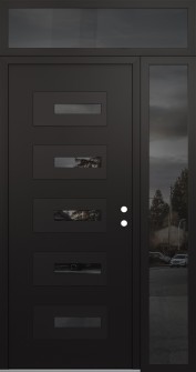 Diamond D6 52" x 96" black/black mirrored Glass Panel black LHI with Sidelite and Transom mirrored Glass