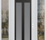 Modern Steel Front Door Diamond C14 60" x 96" white/white frosted Glass Panel black LHI with 2 Sidelites and Transom clear Glass