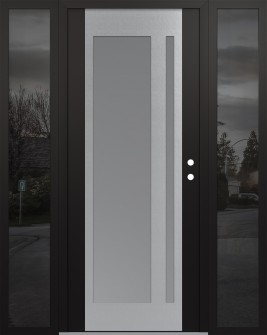 Diamond C15 64" x 80" black/white frosted Glass Panel stainless steel LHI with 2 Sidelites mirrored Glass