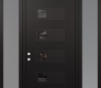 Modern Steel Front Door Diamond D2 60" x 96" black/black mirrored Glass Panel black RHI with 2 Sidelites and Transom frosted Glass