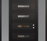 Modern Steel Front Door Diamond D9 64" x 96" black/black clear Glass Panel black LHI with 2 Sidelites and Transom frosted Glass