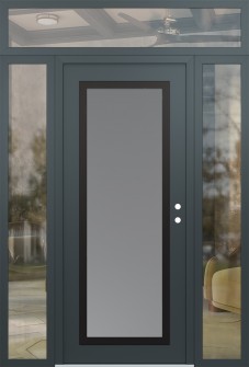 Diamond C1 68" x 96" anthracite/anthracite frosted Glass Panel black LHI with 2 Sidelites and Transom clear Glass