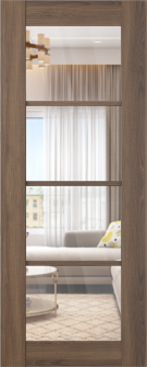 DOOR SLAB AVON 4 LITE CLEAR VETRO PECAN NUTWOOD 18" X 80" X 1 3/4" TEMPERED CLEAR GLASS