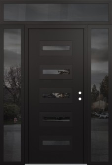 Diamond D4 68" x 96" black/black mirrored Glass Panel black LHI with 2 Sidelites and Transom mirrored Glass