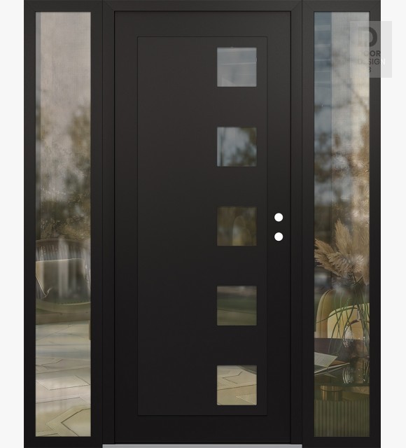 Modern Steel Front Door Diamond C5 68" x 80" black/black clear Glass Panel black LHI with 2 Sidelites clear Glass