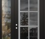 Modern Steel Front Door Diamond C16 48" x 96" black/black mirrored Glass Panel stainless steel RHI with Sidelite and Transom clear Glass