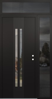 DIAMOND A8 50" X 96" BLACK/BLACK CLEAR GLASS PANEL BLACK LHI WITH SIDELITE AND TRANSOM MIRRORED GLASS