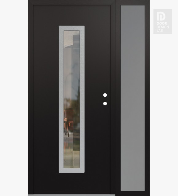 Modern Steel Front Door DIAMOND A11 52" X 80" BLACK/BLACK CLEAR GLASS PANEL STAINLESS STEEL LHI WITH SIDELITE FROSTED GLASS