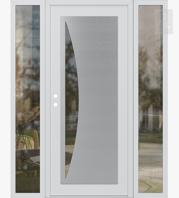 Modern Steel Front Door Diamond C13 68" x 80" white/white clear Glass Panel stainless steel RHI with 2 Sidelites clear Glass