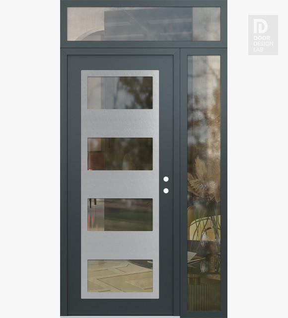 Modern Steel Front Door Diamond C2 52" x 96" anthracite/anthracite clear Glass Panel stainless steel LHI with Sidelite and Transom clear Glass