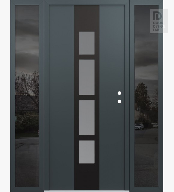Modern Steel Front Door DIAMOND A10 64" X 80" ANTHRACITE/ANTHRACITE FROSTED GLASS PANEL BLACK LHI WITH 2 SIDELITES MIRRORED GLASS