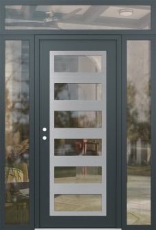 Diamond C9 64" x 96" anthracite/anthracite clear Glass Panel stainless steel RHI with 2 Sidelites and Transom clear Glass