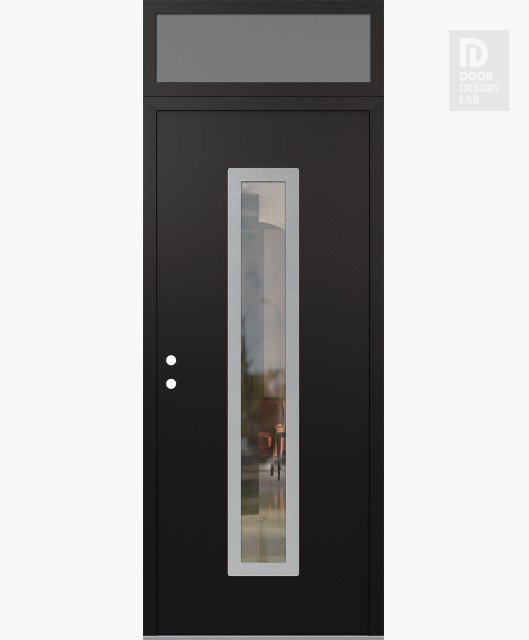 Modern Steel Front Door DIAMOND A11 36" X 96" BLACK/BLACK CLEAR GLASS PANEL STAINLESS STEEL RHI WITH TRANSOM FROSTED GLASS