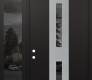 Modern Steel Front Door DIAMOND A6 50" X 96" BLACK/BLACK MIRRORED GLASS PANEL STAINLESS STEEL RHI WITH SIDELITE AND TRANSOM MIRRORED GLASS