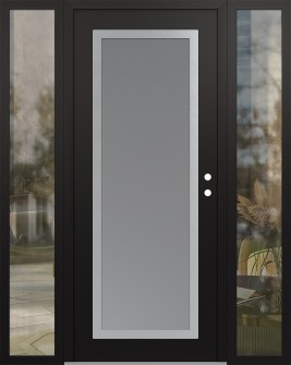 Diamond C1 64" x 80" black/white frosted Glass Panel stainless steel LHI with 2 Sidelites clear Glass
