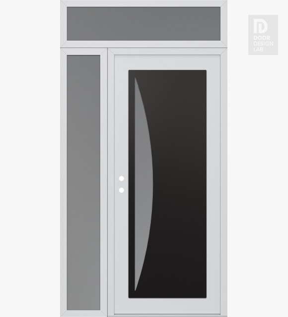 Modern Steel Front Door Diamond C13 52" x 96" white/white frosted Glass Panel black RHI with Sidelite and Transom frosted Glass