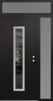 DIAMOND A11 52" X 96" BLACK/BLACK MIRRORED GLASS PANEL STAINLESS STEEL LHI WITH SIDELITE AND TRANSOM FROSTED GLASS