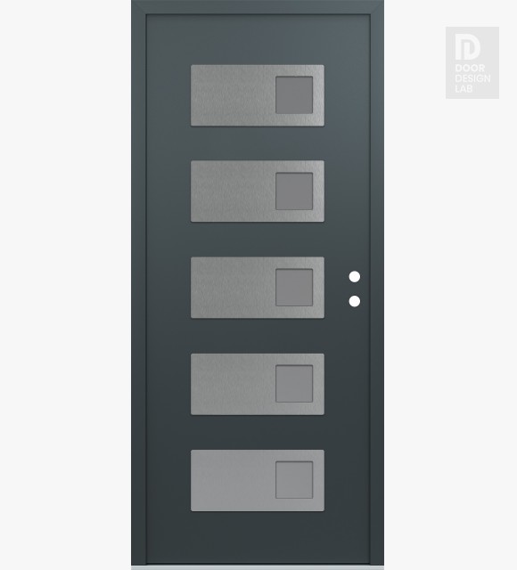Modern Steel Front Door Diamond D2 36" x 80" anthracite/anthracite frosted Glass Panel stainless steel LHI